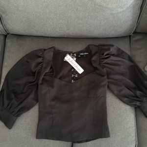 For Love & Lemons black satin puff sleeve corset top🖤 size Small NWT